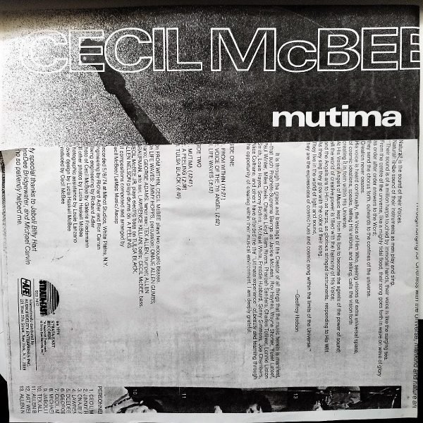 Cecil McBee - Mutima (LP - Stereo Test Pressing, 1974. ) | Strata-East