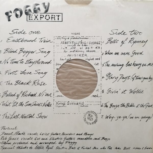 Foggy - Export (LP - Sweden, 1976. Stereo. 100 copies only.  ) | Box Records
