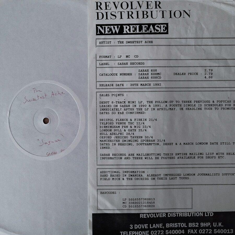 The Sweetest Ache - Jaguar (white label promo) (LP - Comes with the promo sheet. ) | Sarah Records