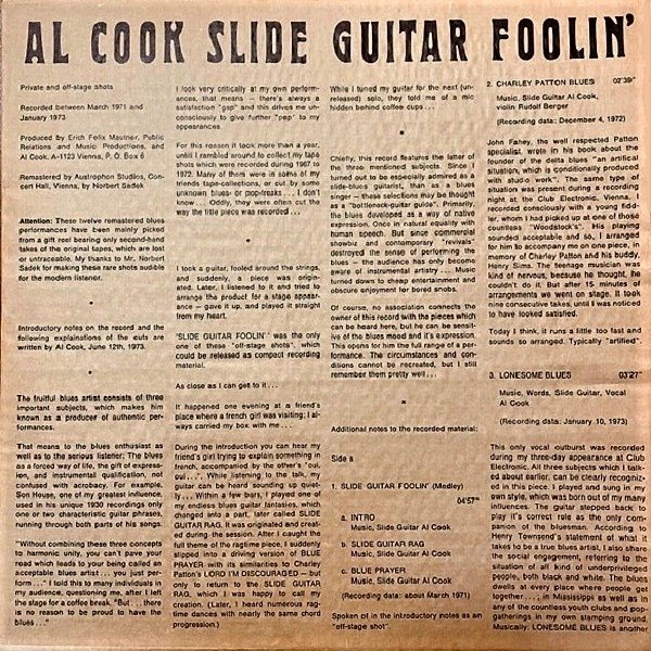 Al Cook - Slide Guitar Foolin’ (LP - Numbered and signed by Al Cook.) | BOMB