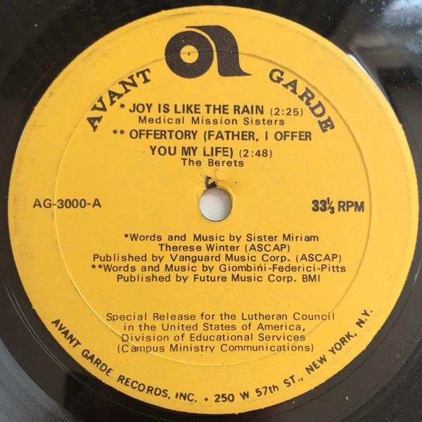 Various - Joy Is Like The Rain (Singles/EPs - USA. ) | Avant Garde Records Various - Joy Is Like The Rain (Singles/EPs - Special Release for the Lutheran Council in the United States of America, Division of Educational Services (Campus Ministry Communications).) | Avant Garde Records